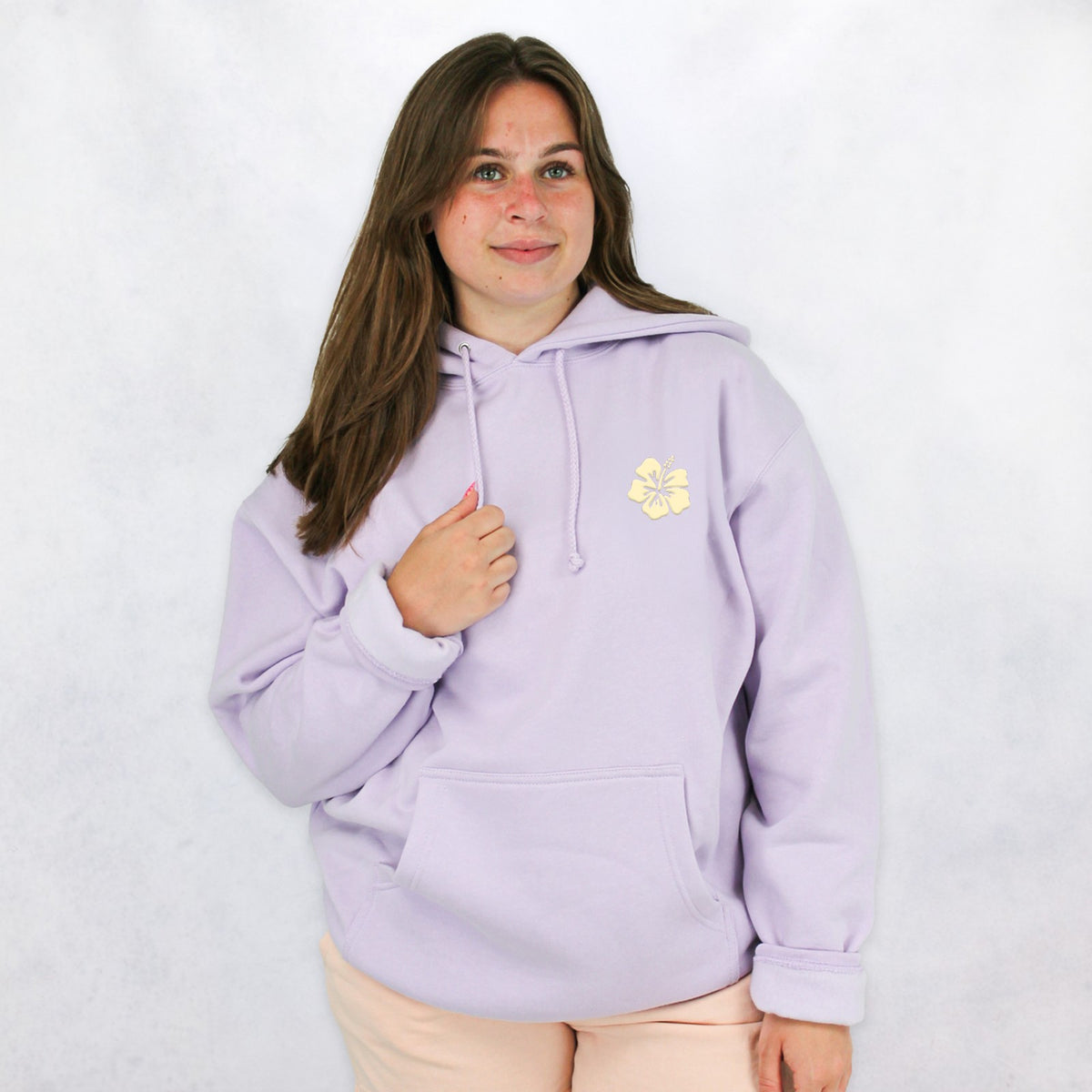 Hibiscus Puff Womens Pullover Hoodie - Lavender