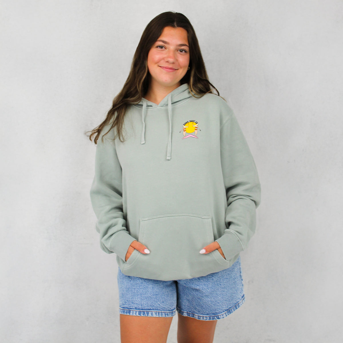 Evening Surfer Womens Pullover Hoodie - Pigment Sage