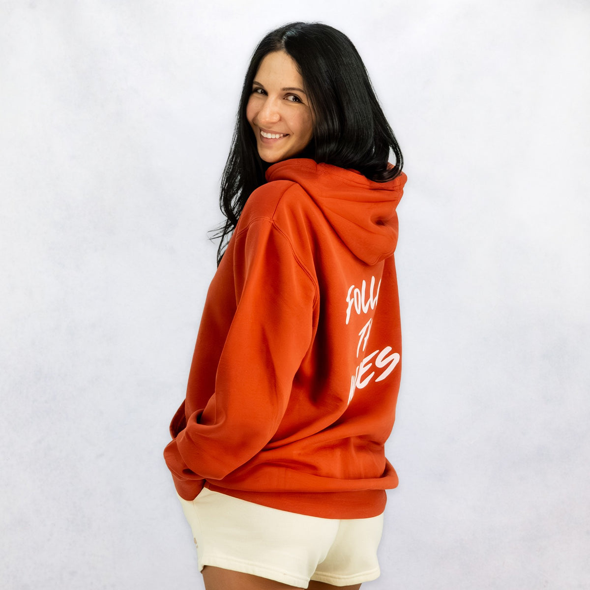 Follow the Waves Brush Womens Pullover Hoodie - Pigment Amber