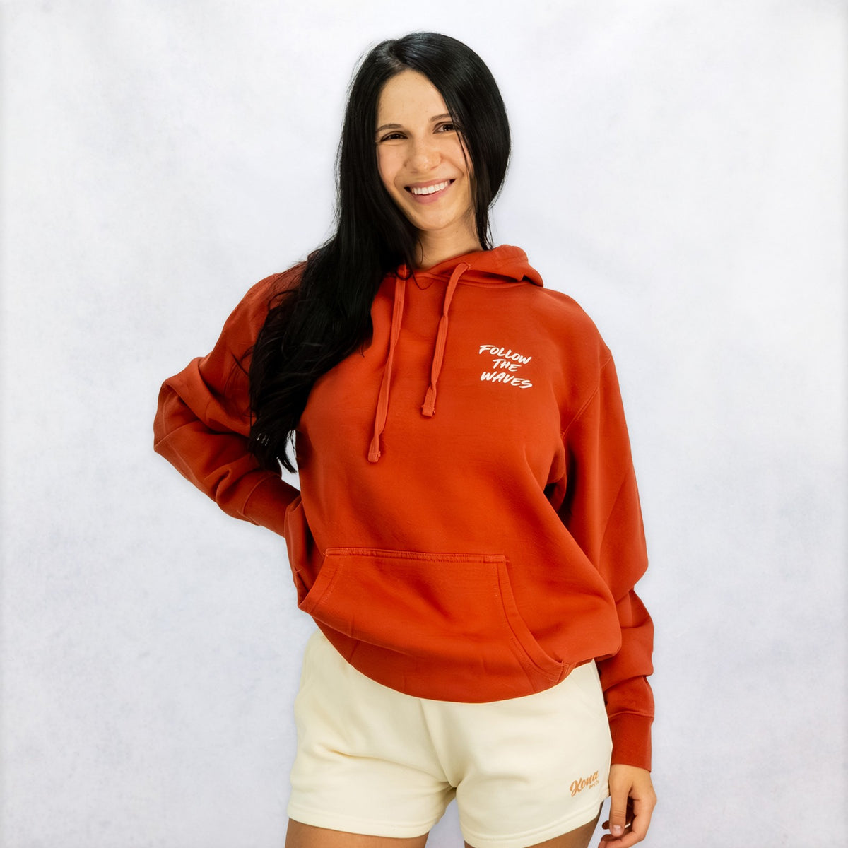 Follow the Waves Brush Womens Pullover Hoodie - Pigment Amber