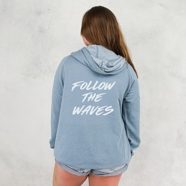 Follow the Waves Brush Womens Zip Hoodie - Misty Blue
