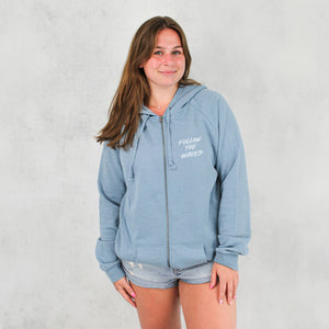 Follow the Waves Brush Womens Zip Hoodie - Misty Blue