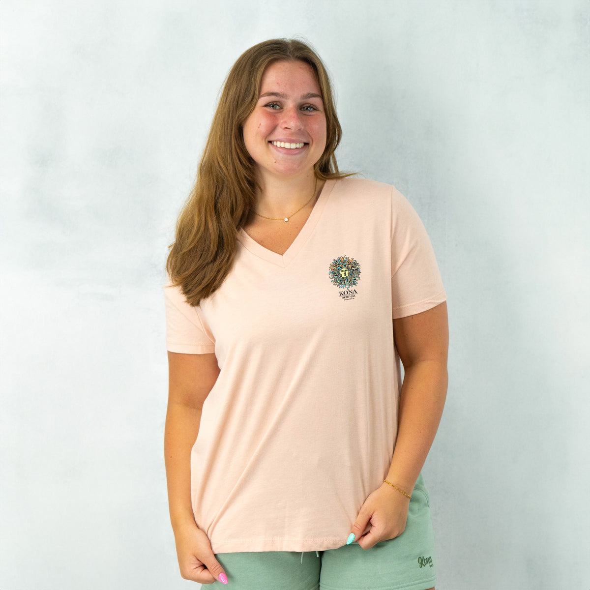 Original Sun Womens V-Neck T-Shirt - Heather Peach/Summer