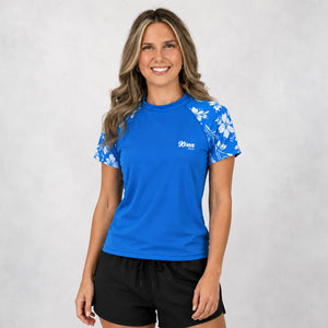 Script Stretch UV S/S Womens Rashguard - Light Blue Floral