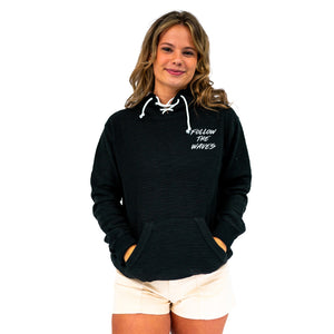 Follow the Waves Brush Womens Baja Pullover Hoodie - Black
