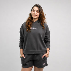Classic Script Womens Pullover Hoodie - Pigment Black