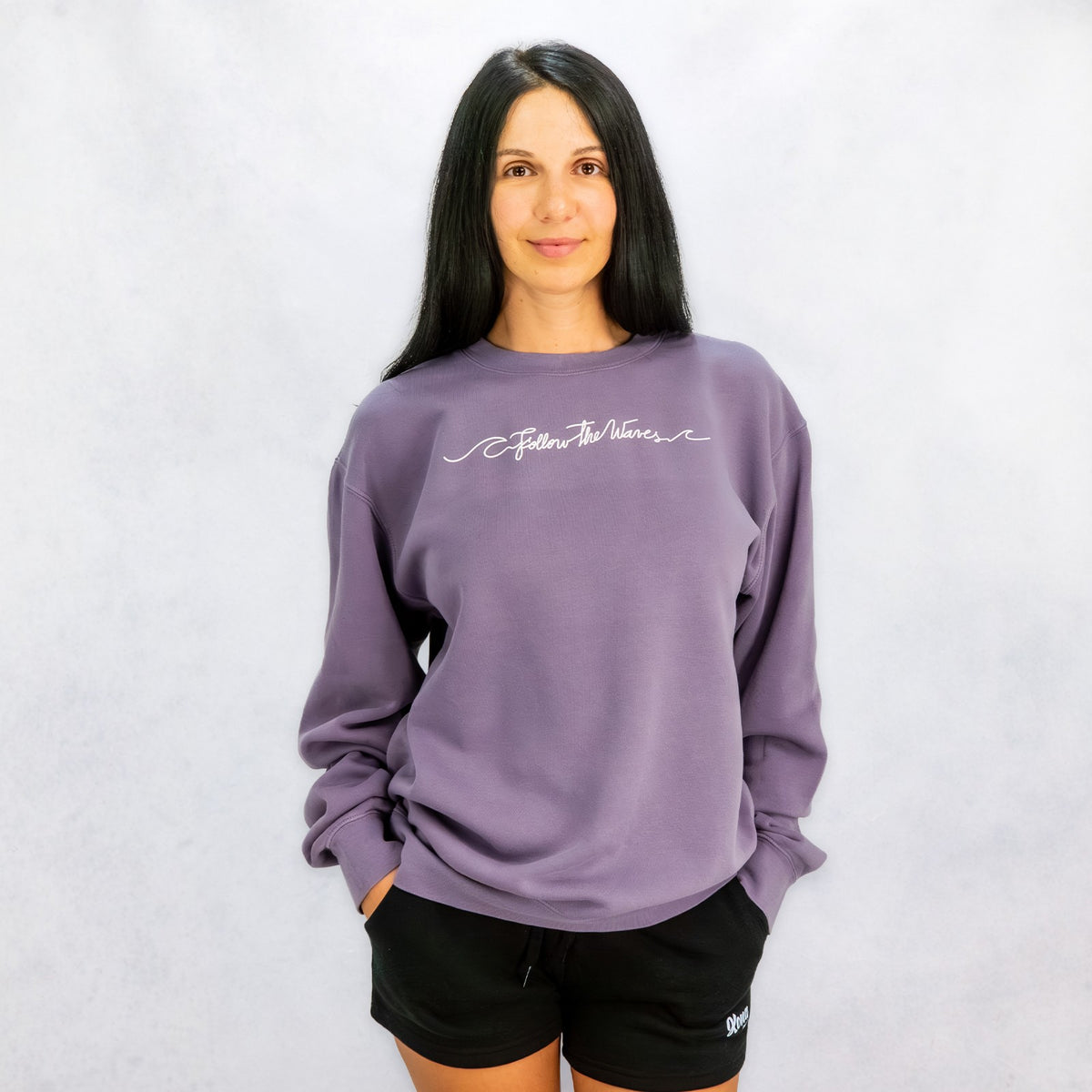 Follow the Waves Womens Crew Sweatshirt - Pigment Plum