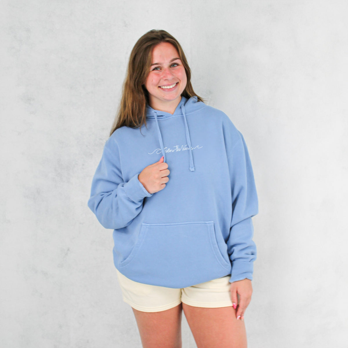 Follow the Waves Womens Pullover Hoodie - Pigment Light Blue