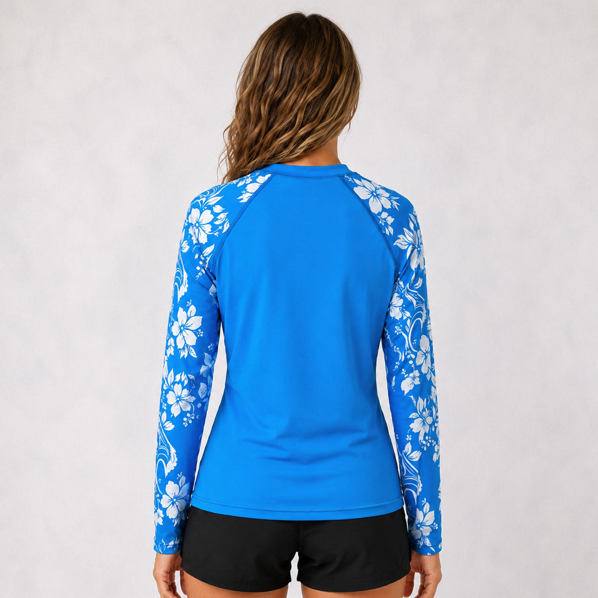 Script Stetch UV L/S Womens Rashguard - Light Blue Floral