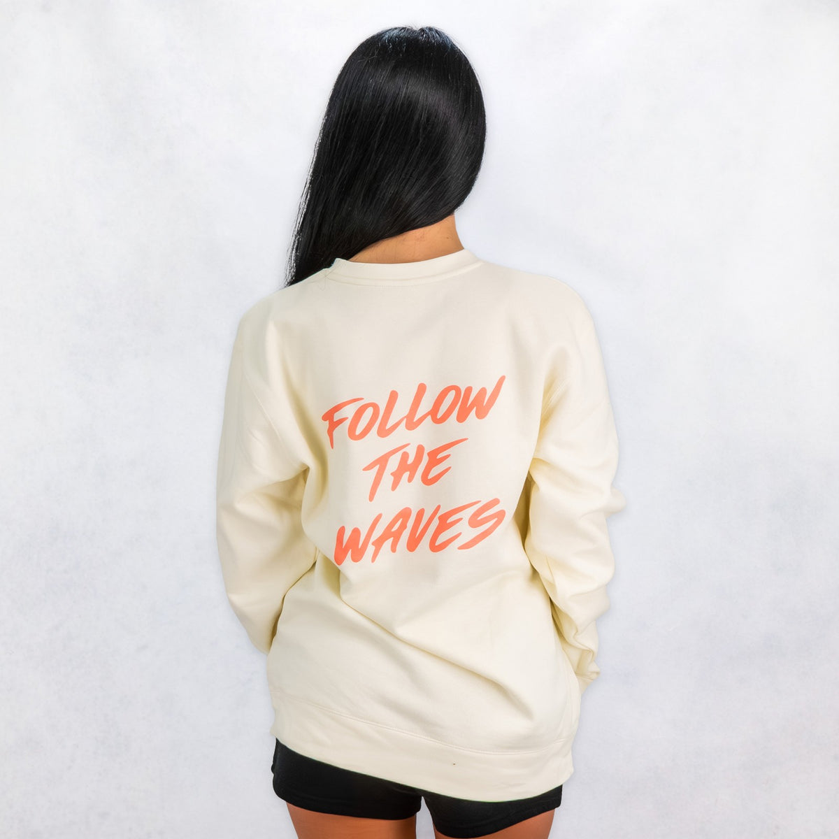 Follow the Waves Brush Womens Crew Sweatshirt - Bone