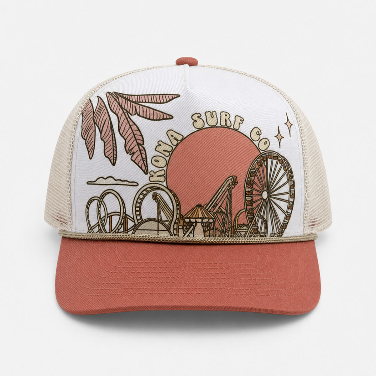 Summer Sunrise Womens Trucker Hat - White/Nantucket Red
