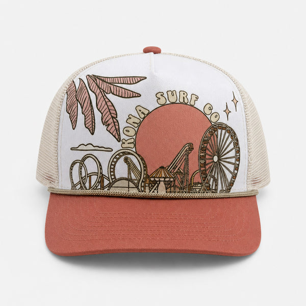Summer Sunrise Womens Trucker Hat - White/Nantucket Red