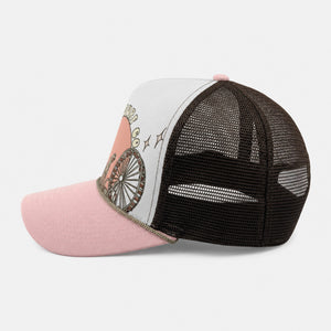 Summer Sunrise Girls Trucker Hat - White/Brown/Blossom