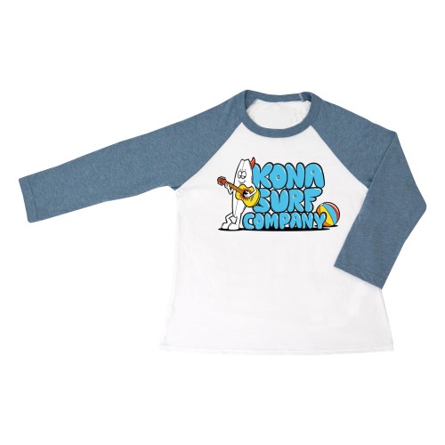 Guitar Surfer Toddler Boys Baseball Tee in White/Denim