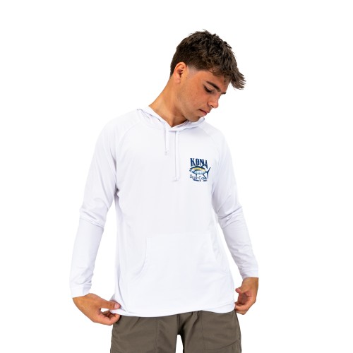 Fresh Tuna Hooded Mens UV Sun Protection LS Shirt in White