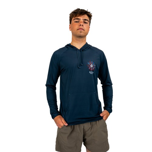 Original Sun Hooded Mens UV Sun Protection LS Shirt in Navy/RWB