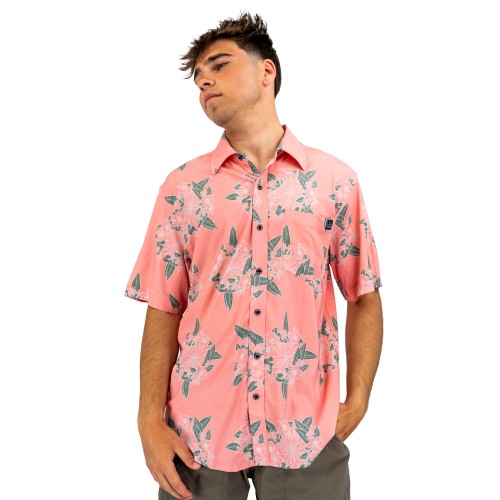 Backyard Casual Mens SS Woven in Floral Pattern