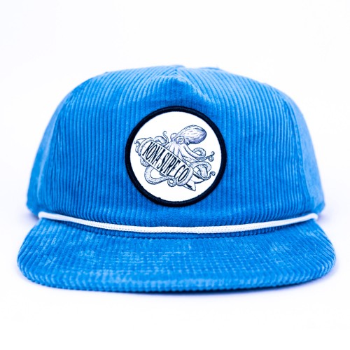 Octopus Mens Snapback Hat in Blue Corduroy