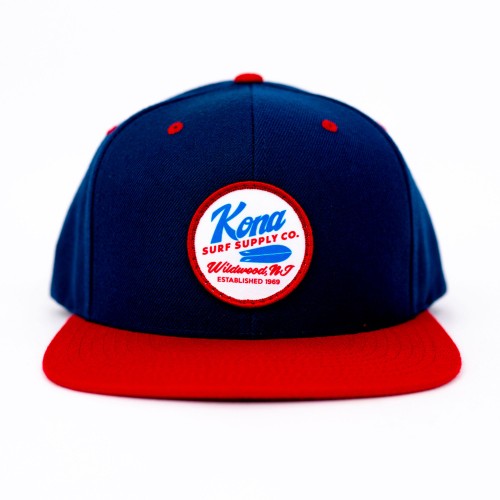 Oil Can Mens Snapback Hat in Light Navy/Aurora Red