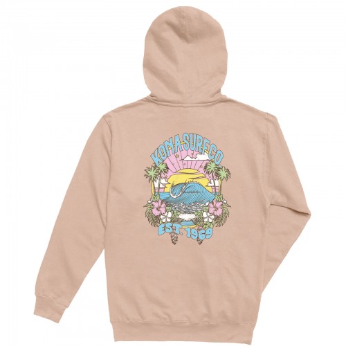 Sunset Wave Womens Pullover Hoodie in Dusty Pink