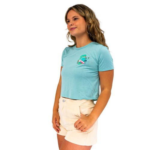 Hula Surfer Womens Cropped T-Shirt in Dusty Blue