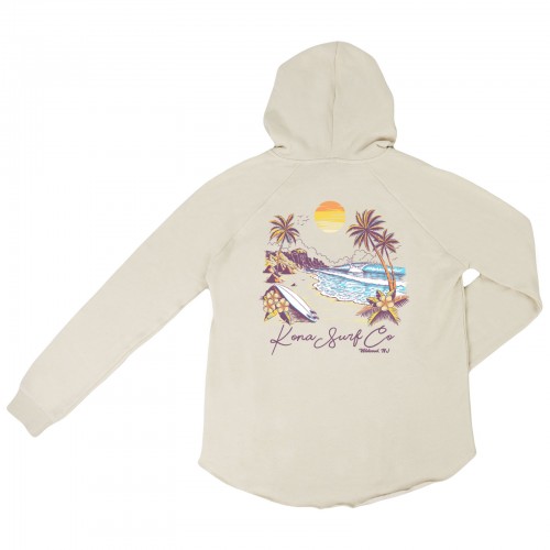 Island Scene Womens Pullover Hoodie in Bone