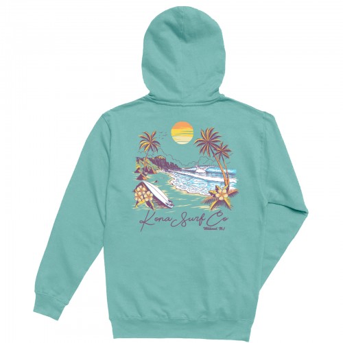 Island Scene Womens Pullover Hoodie in Mint