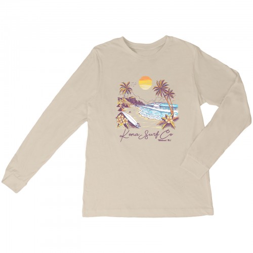 Island Scene Womens Long Sleeve Shirt in Soft Cream