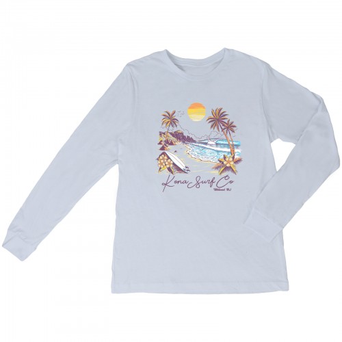 Island Scene Womens Long Sleeve Shirt in Soothing Blue