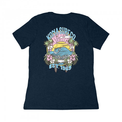 Sunset Wave Womens T-Shirt in Vintage Navy