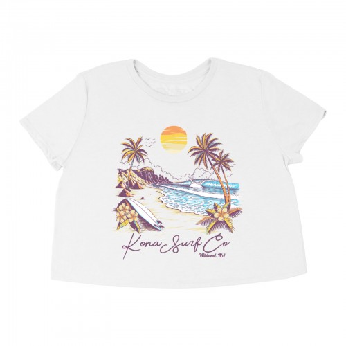 Island Scene Womens Cropped T-Shirt in White