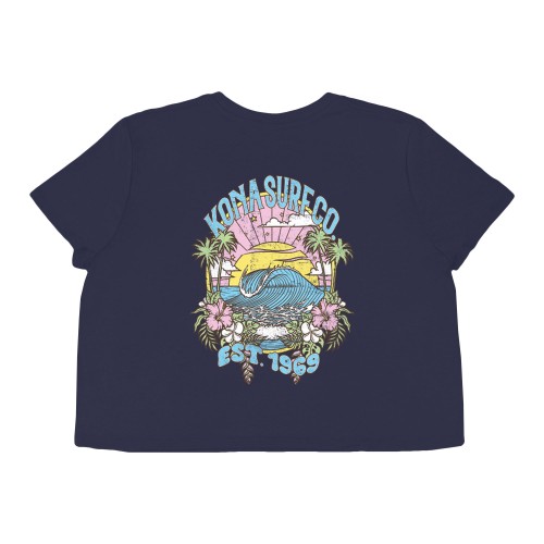 Sunset Wave Womens Cropped T-Shirt in Heather Navy