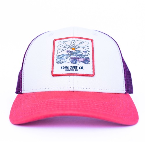 Mountain Swell Womens Trucker Hat in Beige/Nantucket Red