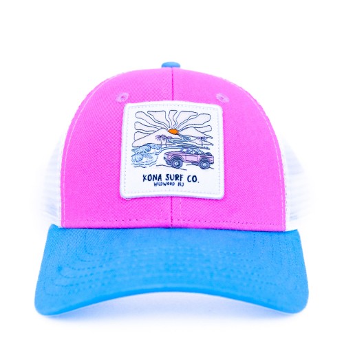 Mountain Swell Womens Trucker Hat in Pink/Baby Blue