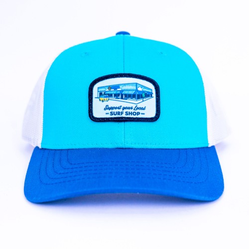 Support Your Local Surf Shop Boys Trucker Hat in Teal/Birch/Lt.Navy