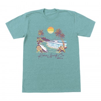 Island Scene Girls T-Shirt in Heather Blue Lagoon