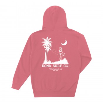 Moon Light Surf Girls Zip Up Hoodie in Pomegranite