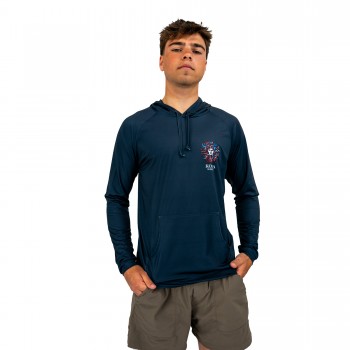 Original Sun Hooded Mens UV Sun Protection LS Shirt in Navy/RWB