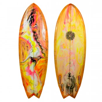 Zen PU Series Surfboard in Orange/Black/Pink Resin Swirl