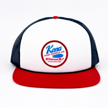 Oil Can Boys Trucker Hat in White/Navy/Red