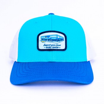 Support Your Local Surf Shop Boys Trucker Hat in Teal/Birch/Lt.Navy